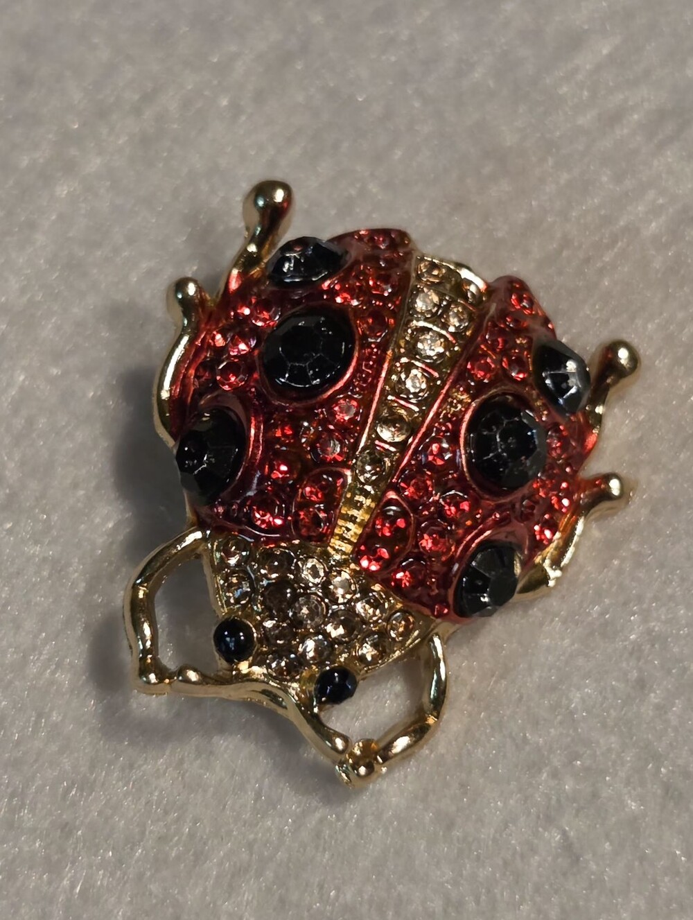 New Gold-Tone Red Crystal Ladybug Brooch / Pin